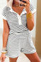 Black Stripe Half Buttons Top and Shorts Set