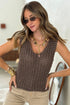 Beige Chunky Cable Knit Tiny Sequin Detail V Neck Sweater Vest