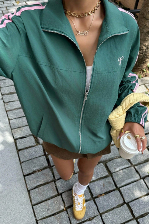 Canton Bow Embroidered Detail Zip Up Sweatshirt Womens Jacket