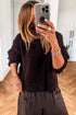 Black Round Neck Fuzzy Knit Drop Shoulder Loose Sweater