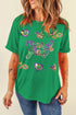Bright Green Mardi Gras Sequin Holiday Patterned Festive T Shirt