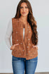 Gold Flame Corduroy Flower Embroidered Zipped Vest