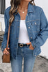 Blue Double Flap Pocket Denim Textured Button Down Jacket