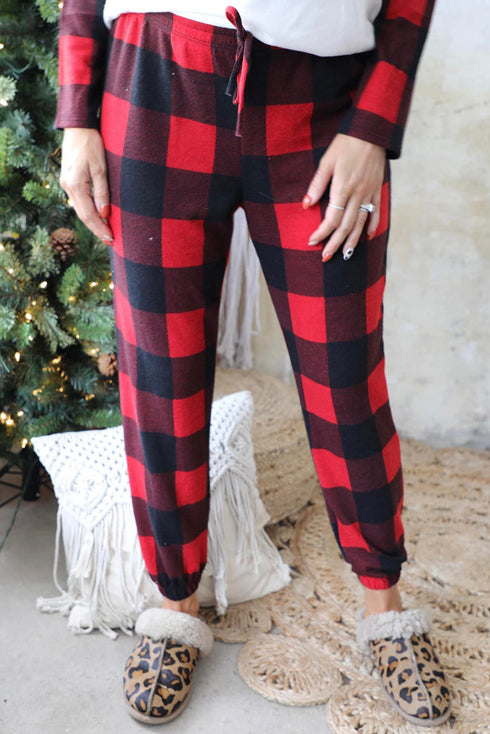 fiery-red-plaid-raglan-sleeves-top-and-drawstring-pants-lounge-set