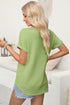 Grass Green Textured Wide Sleeve V Neck T Shirt