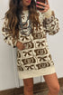 Brown Horse Shoes Bow Print Western Mini Sweater Dress