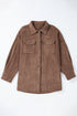 Chestnut Corduroy Flap Pocket Button Up Shacket