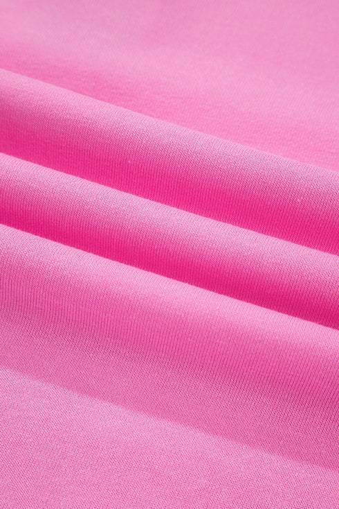 Pink Contrast Striped Collar Patchwork Puff Sleeve Ruffle Hem Mini Dress