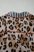 Khaki Plus Leopard Print Contrast Piping Striped Patchwork 2pcs Long Pajama Set