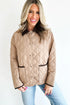 Parchment Snap Button Quilted Color Block Collar Pocketed Winter Jacket
