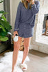 Blue Stripe Drop Shoulder Round Neck Long Sleeve Tee and Buttoned Shorts 2pcs Lounge Set