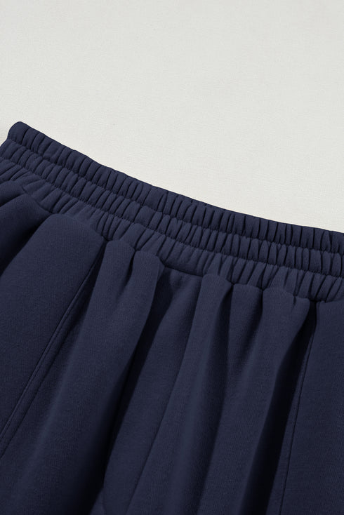 Navy Blue Solid Exposed Seams Hoodie and Joggers Activewear Set