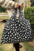 Color black Daisy Floral Printed Lightweight Foldable Large Cloth Bag
