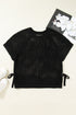 Black Plus Size Open Knit Bow Tie Short Sleeve Sweater