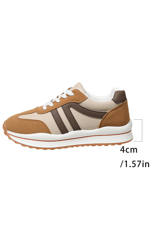 Brown Varsity Color Block Patchwork Lace-up PU Leather Sneakers