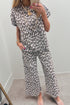Beige Leopard Print Casual Tee and Pants 2pcs Outfit