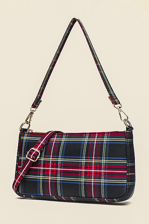Blackish Green Retro Plaid Zip Square Single Shoulder Bag