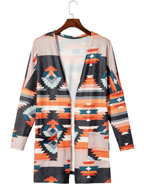 orange-western-tribal-aztec-print-cardigan
