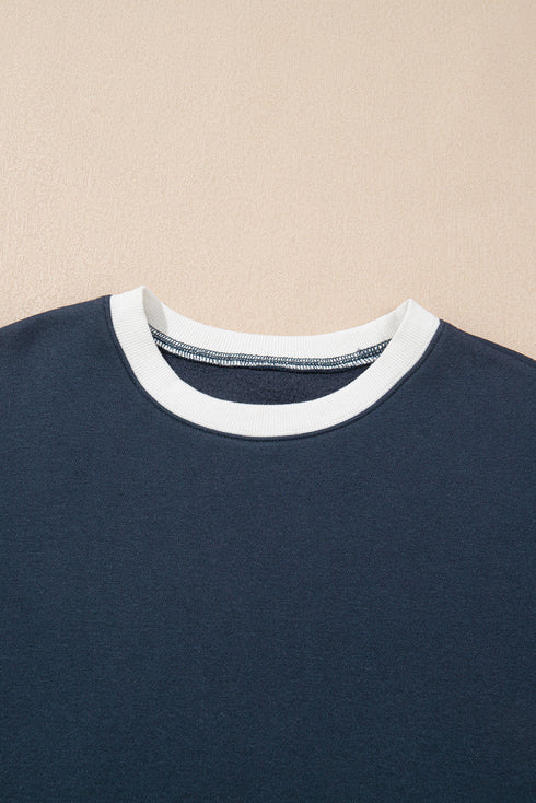 Navy Blue Drop Shoulder Loose Sweatshirt and Joggers Active Set