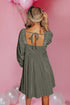 Gray Tie Back Square Neck Velvet Babydoll Dress