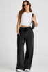 Black Seamed Drawstring High Waist Wide Leg Sweatpants