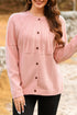 Light Pink Solid Color Textured Detail Button Down Long Sleeve Sweater Cardigan