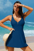 Sail Blue Solid Color Crossed Straps One Piece Swim Dress