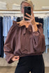Wild Ginger Knot Front Frilled Off Shoulder Long Sleeve Blouse