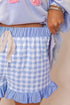 Sky Blue Gingham Print Ruffle Striped Detail Lace Tie Shorts