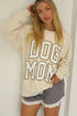 Beige Ribbed Texture DOG MOM Letter Print Oversize Sweatshirt