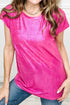 Bright Pink Metallic Round Neck Cap Sleeve Tee