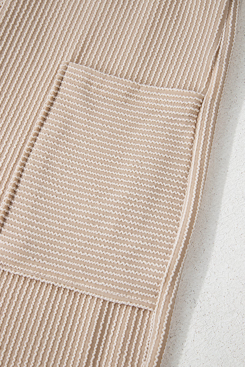 Parchment Ribbed Knit Patched Pocket Wide Leg Overalls