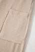 Parchment Ribbed Knit Patched Pocket Wide Leg Overalls