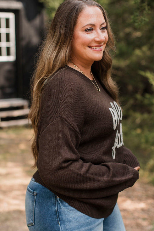 Coffee hello fall Braided Letter Graphic Plus Size Sweater