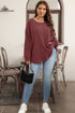 Wild Ginger Plus Size Ribbed Button Decor Long Sleeve Loose Top