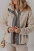 Oatmeal Fleece Sherpa Snap Buttoned Contrast Trim Winter Jacket