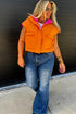 Bright Pink Color Block Liner Patchwork Snap Button Zip Up Winter Vest