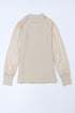 Apricot Striped Mesh Long Sleeve Crewneck Ribbed Top