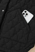 Black Flower Shape Quilted Snap Button Zip Up Winter Vest
