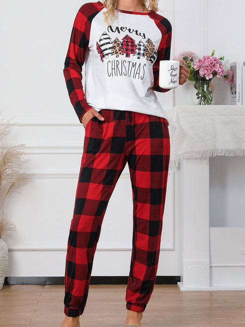 fiery-red-plaid-merry-christmas-graphic-loungewear-set