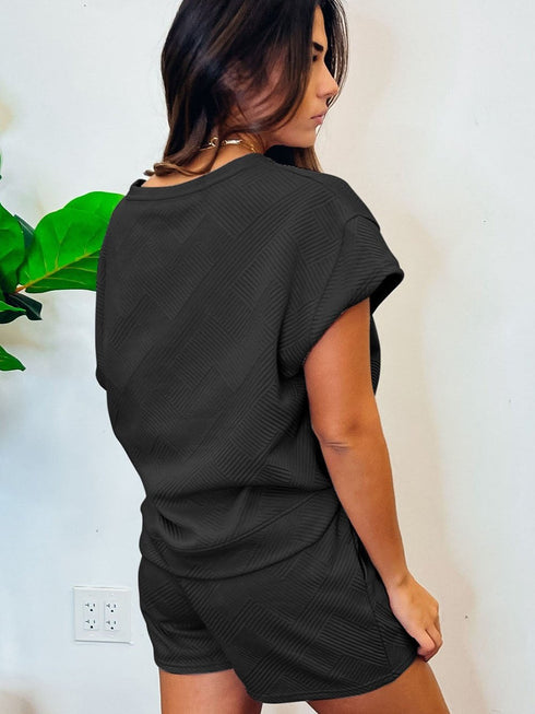 black-trendy-texture-sequin-baseball-graphic-short-2pcs-set