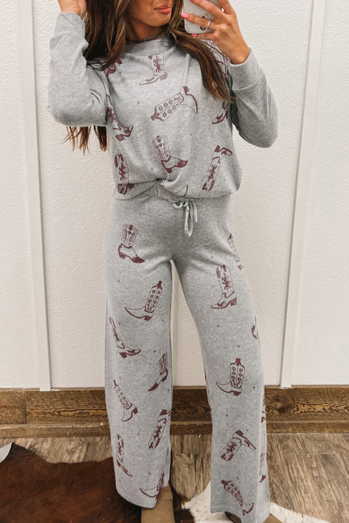 gray-cowgirl-boots-printed-long-sleeve-top-pants-lounge-set