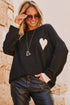 Black Heart Chest Contrast Cuffs Baggy Sweater