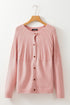 Light Pink Solid Color Textured Detail Button Down Long Sleeve Sweater Cardigan