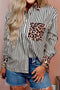 Black Striped Leopard Print Patchwork Button Up Womens Shirt