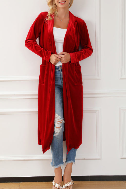fiery-red-velvet-open-front-pocketed-long-duster
