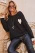Black Heart Chest Contrast Cuffs Baggy Sweater