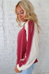Racing Red Twisted Ribbed Color Block Patchwork Long Sleeve Top