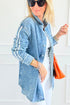 Myosotis Varsity Striped Sleeves Shirt Collar Button Down Denim Jacket