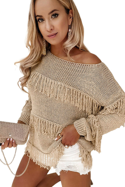 khaki-boho-tasseled-knitted-sweater